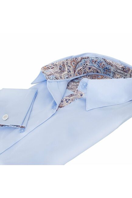 Женская рубашка под запонки голубая отделочная ткань узор пейсли - 5088 от DoubleCuff 