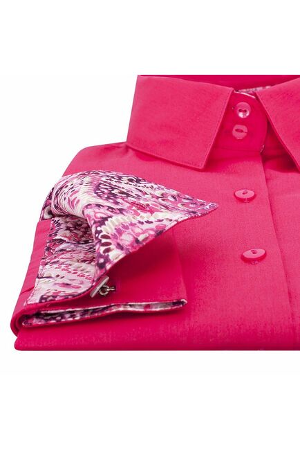 Женская рубашка под запонки малиновая отделочная ткань узор пейсли - 5089 от DoubleCuff 