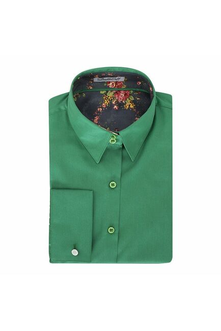 Женская рубашка под запонки зеленая отделочная ткань узор цветы - 5090 от DoubleCuff 