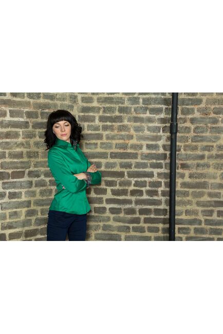 Женская рубашка под запонки зеленая отделочная ткань узор цветы - 5090 от DoubleCuff 