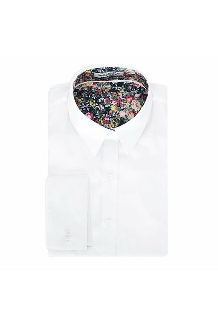 Женская рубашка под запонки белая отделочная ткань узор цветы - 5091 от DoubleCuff 