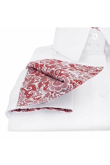 Женская рубашка под запонки белая отделочная ткань узор кружево - 5092 от DoubleCuff 