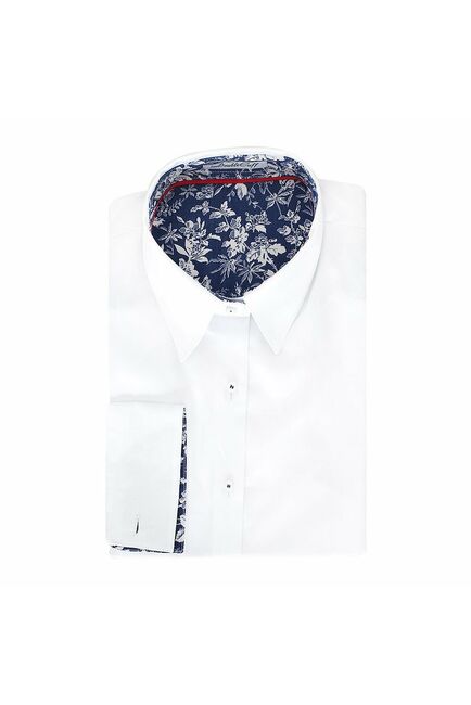 Женская рубашка под запонки белая отделочная ткань узор цветы - 5094 от DoubleCuff 