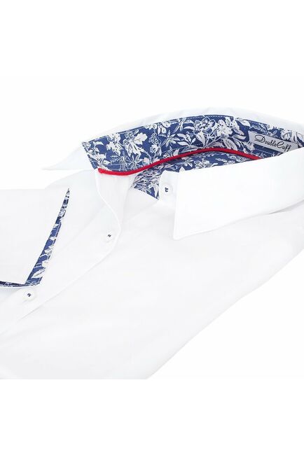 Женская рубашка под запонки белая отделочная ткань узор цветы - 5094 от DoubleCuff 