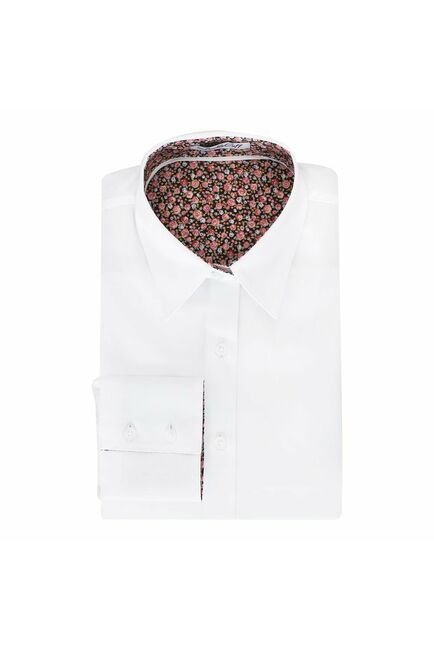 Женская рубашка под пуговицы белая отделочная ткань цветы - 5096 от DoubleCuff 