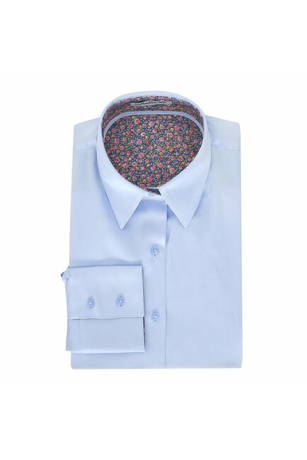 Женская рубашка под пуговицы голубая отделочная ткань цветы - 5097 от DoubleCuff 