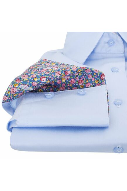 Женская рубашка под пуговицы голубая отделочная ткань цветы - 5097 от DoubleCuff 