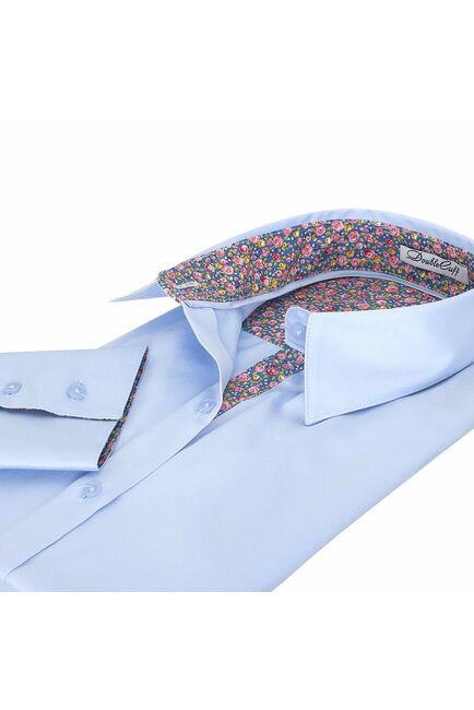 Женская рубашка под пуговицы голубая отделочная ткань цветы - 5097 от DoubleCuff 