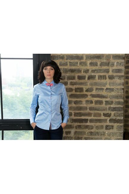 Женская рубашка под пуговицы голубая отделочная ткань цветы - 5097 от DoubleCuff 