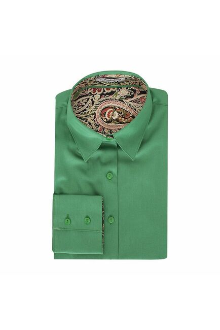 Женская рубашка под пуговицы зеленая отделочная ткань узор пейсли - 5098 от DoubleCuff 