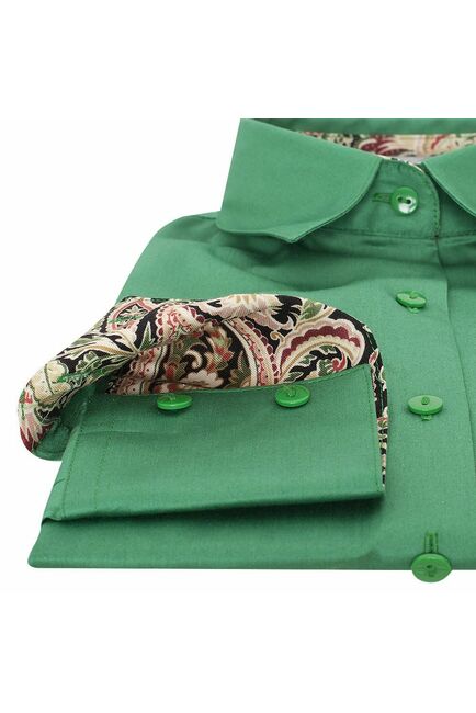 Женская рубашка под пуговицы зеленая отделочная ткань узор пейсли - 5098 от DoubleCuff 