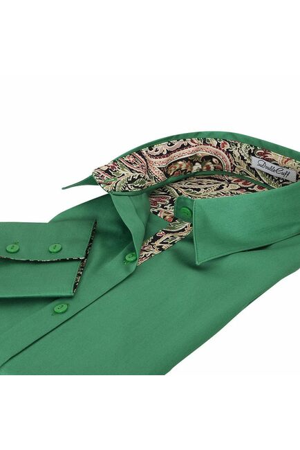 Женская рубашка под пуговицы зеленая отделочная ткань узор пейсли - 5098 от DoubleCuff 