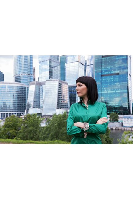 Женская рубашка под пуговицы зеленая отделочная ткань узор пейсли - 5098 от DoubleCuff 