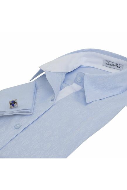 Женская рубашка под запонки голубая Non-Iron жаккард  - 5110 от DoubleCuff 
