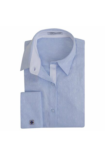 Женская рубашка под запонки голубая Non-Iron жаккард  - 5110 от DoubleCuff 