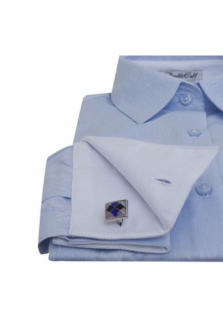 Женская рубашка под запонки голубая Non-Iron жаккард  - 5110 от DoubleCuff 