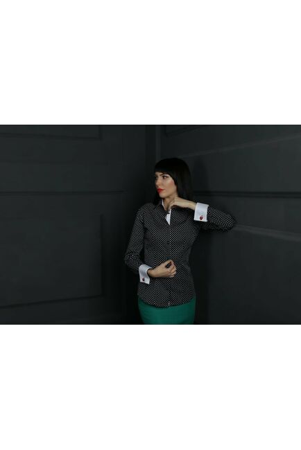 Женская рубашка под запонки черная в горох - 5111 от  