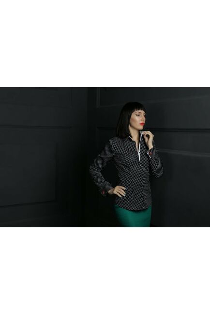 Женская рубашка под запонки черная в горох - 5111 от  