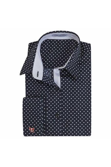 Женская рубашка под запонки черная в горох - 5111 от  