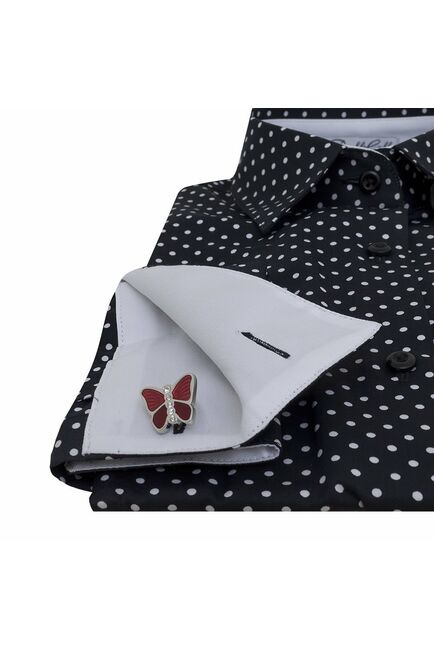 Женская рубашка под запонки черная в горох - 5111 от  