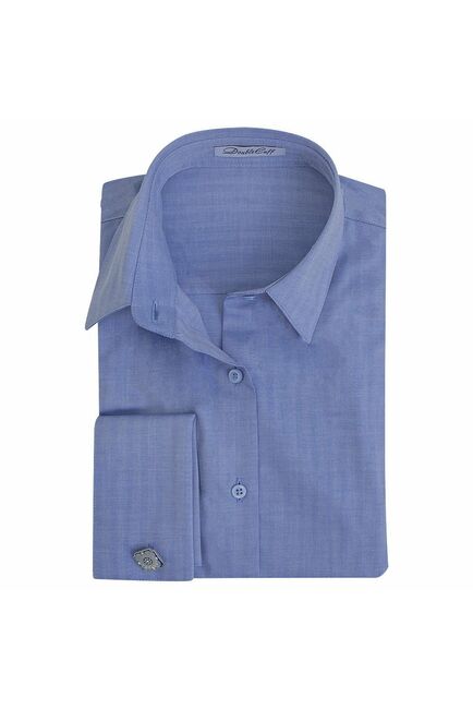 Женская рубашка под запонки синяя Non-Iron - 5112 от DoubleCuff 