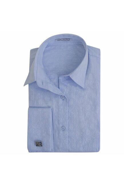 Женская рубашка под запонки голубая Non-Iron жаккард  - 5114 от DoubleCuff 