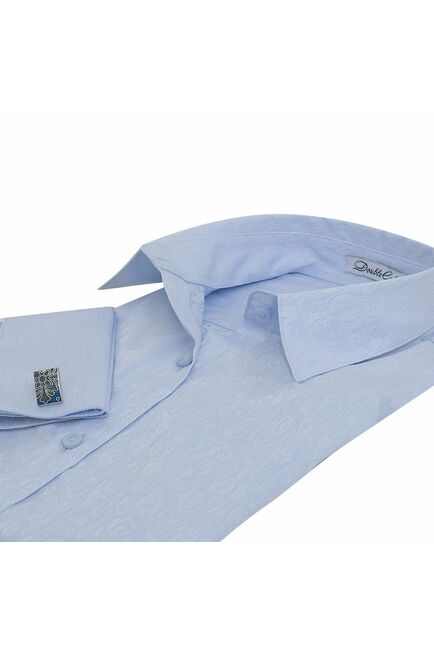 Женская рубашка под запонки голубая Non-Iron жаккард  - 5114 от DoubleCuff 