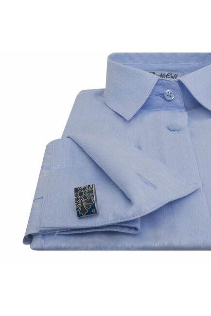 Женская рубашка под запонки голубая Non-Iron жаккард  - 5114 от DoubleCuff 