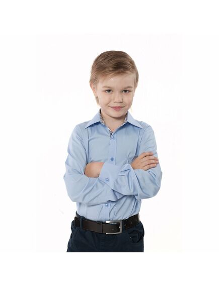 Приталенная детская рубашка с пуговицами со вставками голубая - 00587 от DoubleCuff 