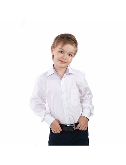 Приталенная детская рубашка с пуговицами со вставками белая - 00590 от DoubleCuff 