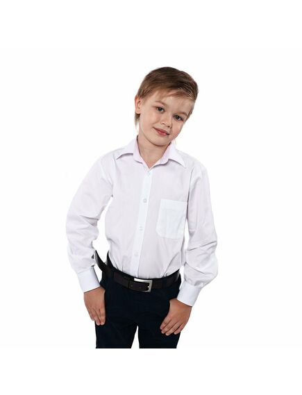 Приталенная детская рубашка с пуговицами со вставками белая - 00591 от DoubleCuff 
