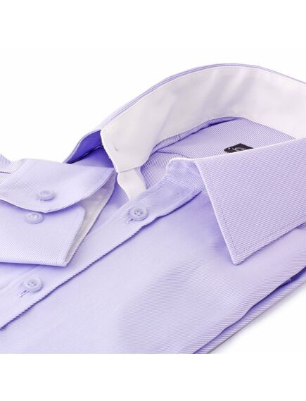 Мужская рубашка с пуговицами приталенная фиолетовая в рубчик со вставками - 00556 от DoubleCuff 