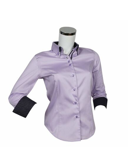 Приталенная женская рубашка на пуговицах фиолетовая с двойным воротом - 1130 от Tonelli 