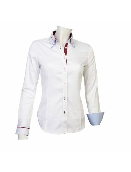 Приталенная женская рубашка на пуговицах белая с двойным воротом - 1133 от Tonelli 