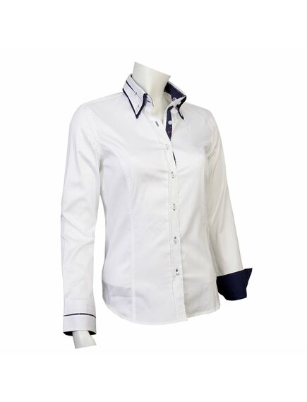Приталенная женская рубашка на пуговицах белая с двойным воротом - 1135 от Tonelli 