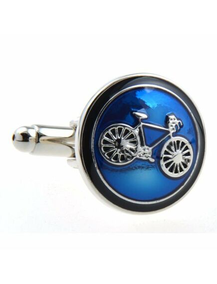 Запонки серебристый велосипед на синем фоне - 152976 от  
