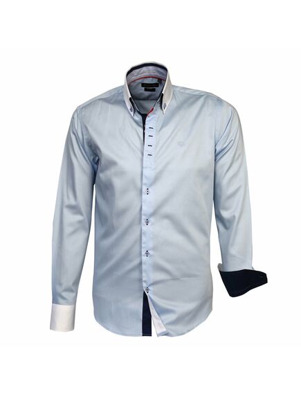 Мужская рубашка приталенная с белым воротником и манжетами под пуговицы - 5145 от Tonelli 