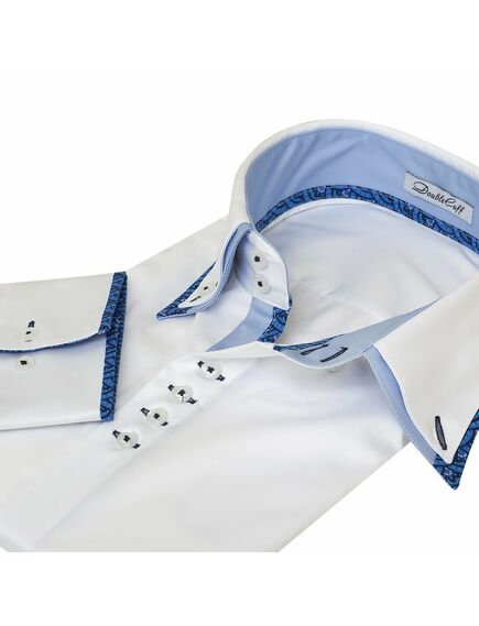 Мужская рубашка белая под пуговицы с двойным воротником Non-Iron - 7001 от DoubleCuff 