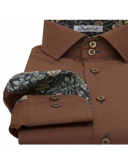 Мужская рубашка коричневая под пуговицы - 7006 от DoubleCuff 
