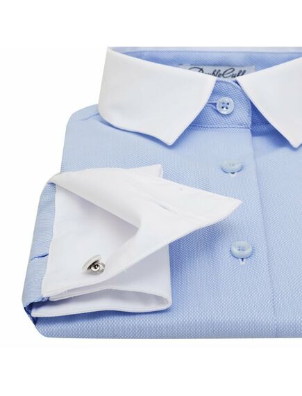 Женская рубашка под запонки голубая с белым воротником и манжетами Non-Iron - 7015 от DoubleCuff 