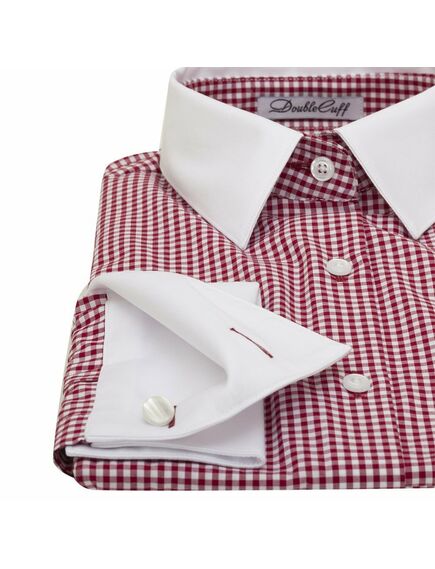 Женская рубашка под запонки красная с белым воротником и манжетами - 7018 от DoubleCuff 