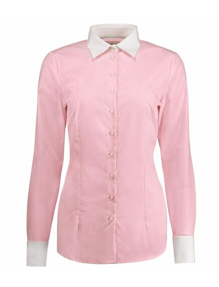 Приталенная розовая женская рубашка под запонки с белым воротником и манжетами Hawes&Curtis - 7049 от Hawes&Curtis 