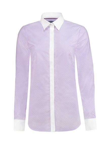 Приталенная лиловая женская рубашка под запонки с белым воротником и манжетами Hawes&Curtis - 7057 от Hawes&Curtis 