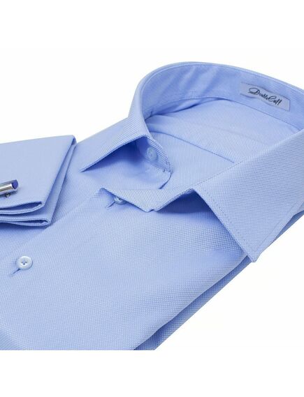 Приталенная мужская рубашка голубая под запонки Non-Iron - 7076 от DoubleCuff 