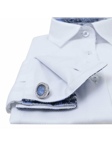 Женская рубашка под запонки белая текстура ткани елочка - 7078 от DoubleCuff 