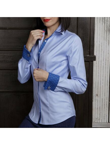Женская рубашка под запонки голубая текстура ткани twill - 7079 от DoubleCuff 
