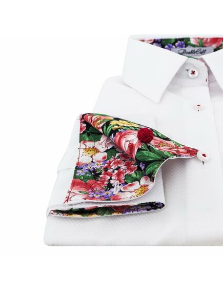 Женская рубашка под запонки белая текстура ткани елочка - 7125 от DoubleCuff 