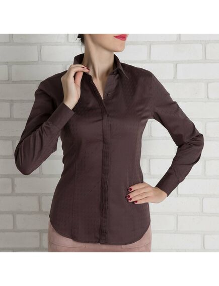 Шоколадная женская рубашка из текстурной ткани - 7139 от Tonelli 