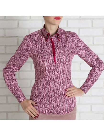 Приталенная женская рубашка с двойным воротником вишневая узор пейсли - 7142 от Tonelli 