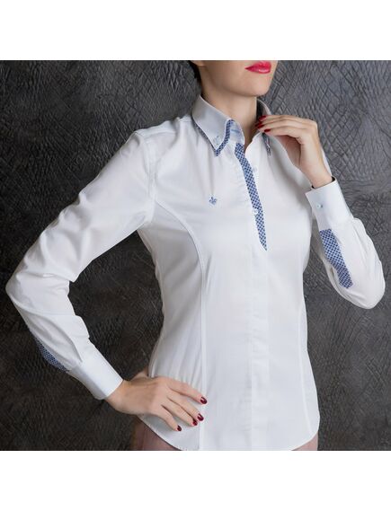 Приталенная женская рубашка с двойным воротником белая - 7151 от Tonelli 